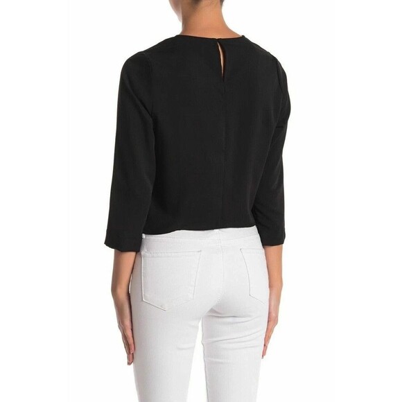 NEW Code X Mode 3/4 Sleeve Faux Wrap Blouse Women's sz S Black - Picture 6 of 6